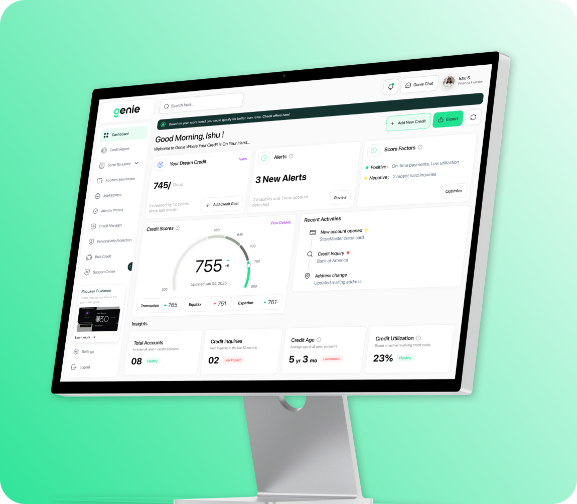 Genie Dashboard on a monitor
