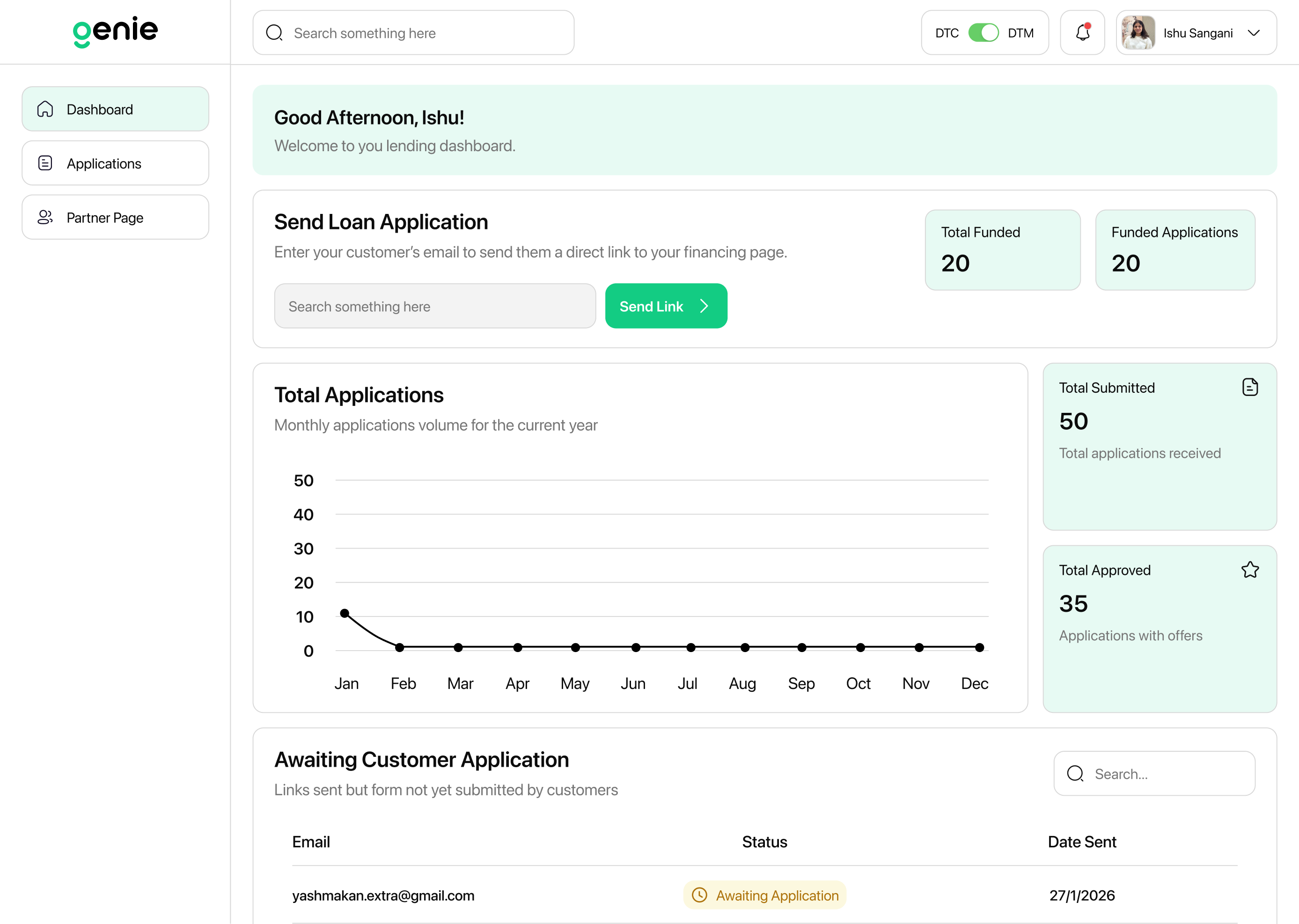 Genie Dashboard Interface